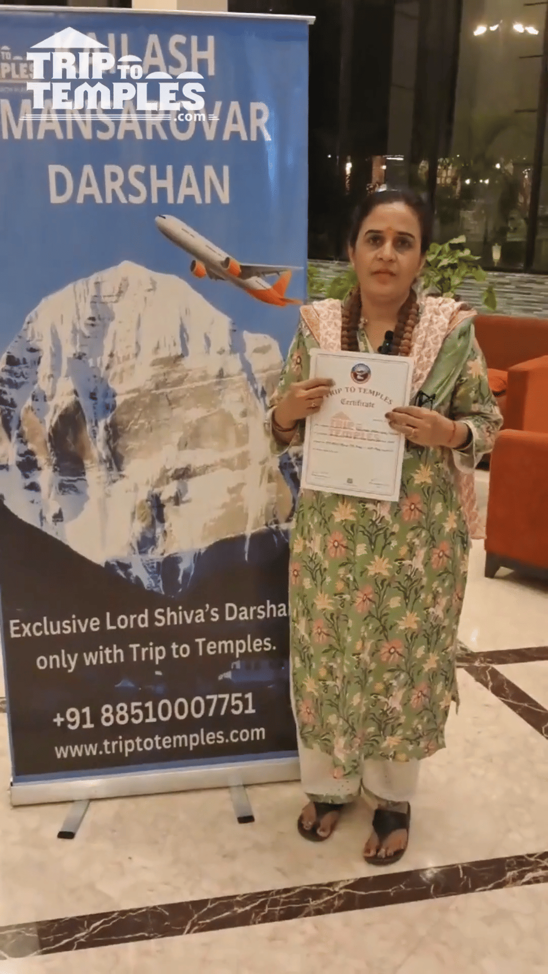 Happy Pilgrim with Kailash Mansarovar Yatra Aerial Darshan