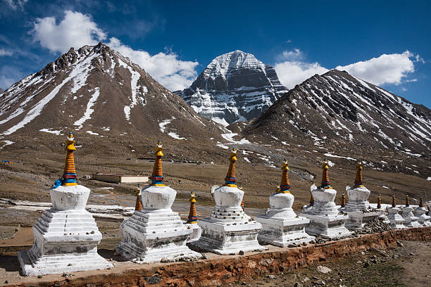 Stupas, with the north face of Mount Kailash Stupas, with the north face of Mount Kailash