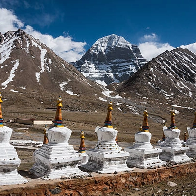 Stupas, with the north face of Mount Kailash