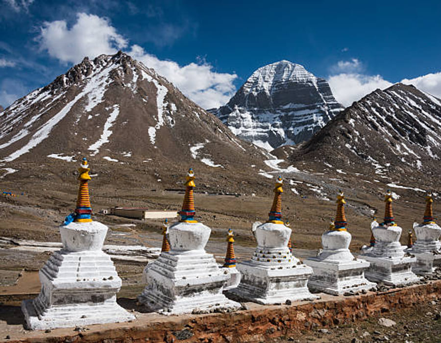 Stupas, with the north face of Mount Kailash